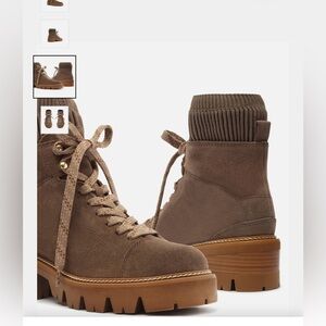 Arezzo NWT Madelyn Suede Leather Tractor Combat Lace-Up Boot Winter Tan Size 7.5